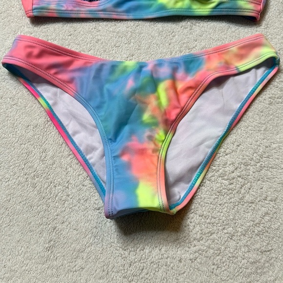 NWT! Pink yellow and blue Tie-Dye Triangle Top & Cheeky‎ Hipster Bikini Sz Large - Picture 4 of 8